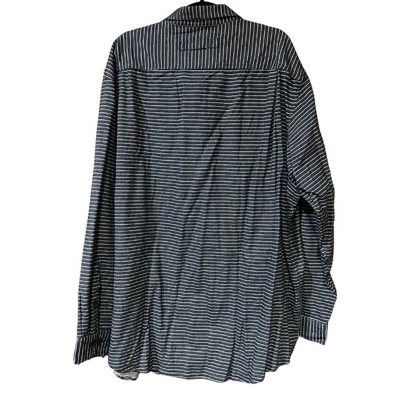 Duluth Trading Denim/White Stripe Button Down Flannel | 3XL Tall - Picture 2 of 3